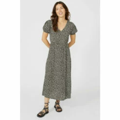 Mantaray Puff Sleeve V Neck Tea Dress For Female