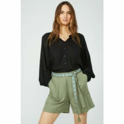 Mantaray Embroidered Belt Paperbag Tencel Short For Female