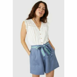 Mantaray Embroidered Belt Paperbag Tencel Short For Female -Cheap Mantaray Store unnamed file 1130