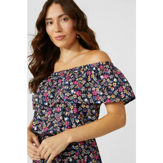 Mantaray Cotton Ditsy Printed Bardot Maxi Dress For Female 3 Mantaray Cotton Ditsy Printed Bardot Maxi Dress For Female - Image 3