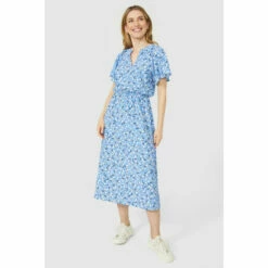 Mantaray Ditsy Print Shirred Waist V Neck Midi Dress For Female