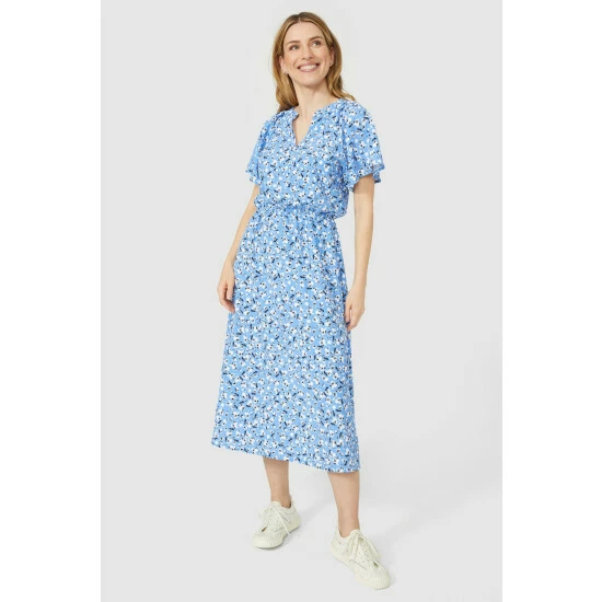 Mantaray Ditsy Print Shirred Waist V Neck Midi Dress For Female 1 Mantaray Ditsy Print Shirred Waist V Neck Midi Dress For Female