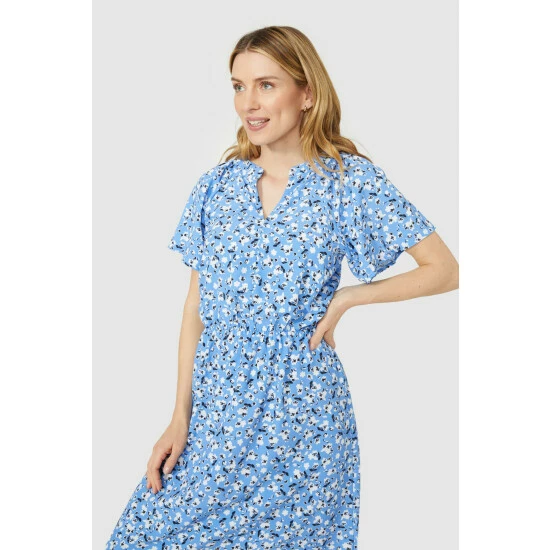 Mantaray Ditsy Print Shirred Waist V Neck Midi Dress For Female 2 Mantaray Ditsy Print Shirred Waist V Neck Midi Dress For Female - Image 2