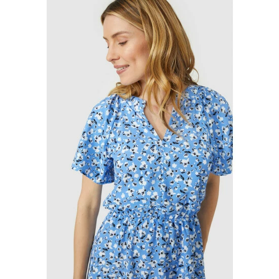 Mantaray Ditsy Print Shirred Waist V Neck Midi Dress For Female 3 Mantaray Ditsy Print Shirred Waist V Neck Midi Dress For Female - Image 3