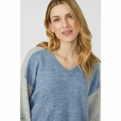 Mantaray Contrast Sleeve Button Through V Neck Jumper For Female -Cheap Mantaray Store unnamed file 1251