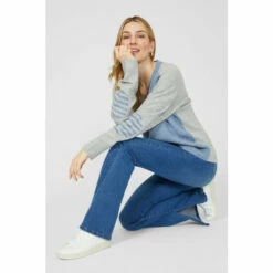 Mantaray Contrast Sleeve Button Through V Neck Jumper For Female -Cheap Mantaray Store unnamed file 1253