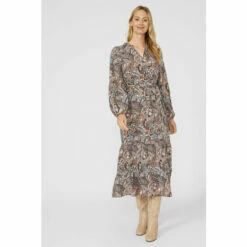 Mantaray Paisley Print V Neck Button Through Midi Dress For Female