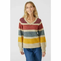 Mantaray Chunky Nep Stripe V Neck Jumper For Female