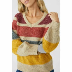 Mantaray Chunky Nep Stripe V Neck Jumper For Female -Cheap Mantaray Store unnamed file 1281