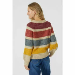 Mantaray Chunky Nep Stripe V Neck Jumper For Female -Cheap Mantaray Store unnamed file 1282
