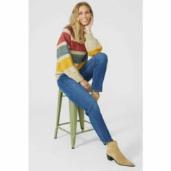 Mantaray Chunky Nep Stripe V Neck Jumper For Female -Cheap Mantaray Store unnamed file 1283
