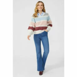 Mantaray Chunky Nep Stripe V Neck Jumper For Female -Cheap Mantaray Store unnamed file 1285