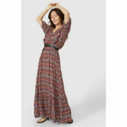 Mantaray Frill Detail Tile Print Crepe Maxi Dress For Female -Cheap Mantaray Store unnamed file 1290