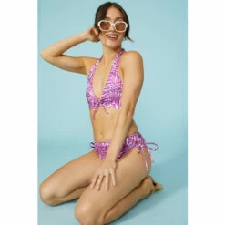 Mantaray Palm Printed Halter Bikini Top For Female