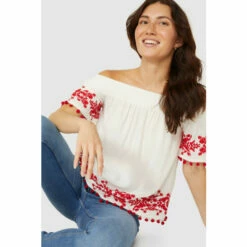 Mantaray Embroidered Trim Scoop Neck Top For Female -Cheap Mantaray Store unnamed file 1363