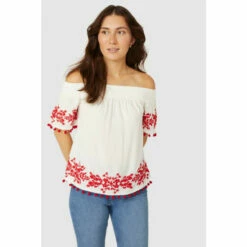 Mantaray Embroidered Trim Scoop Neck Top For Female -Cheap Mantaray Store unnamed file 1364