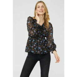 Mantaray Multi Floral Print Chiffon Ruched Detail Blouse For Female