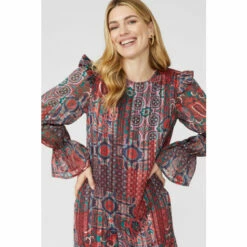 Mantaray Frill Shoulder Tile Print Tunic Dress For Female -Cheap Mantaray Store unnamed file 1424