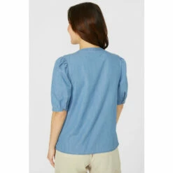 Mantaray Half Sleeve Frill Button Placket Chambray Top For Female -Cheap Mantaray Store unnamed file 1471