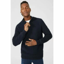 Mantaray Twist Half Cardi Zip Neck Jumper For Male