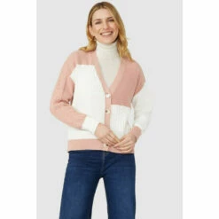 Mantaray Patchwork Cable Cotton V Neck Cardigan For Female