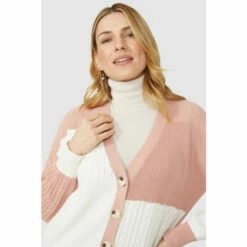 Mantaray Patchwork Cable Cotton V Neck Cardigan For Female -Cheap Mantaray Store unnamed file 1601