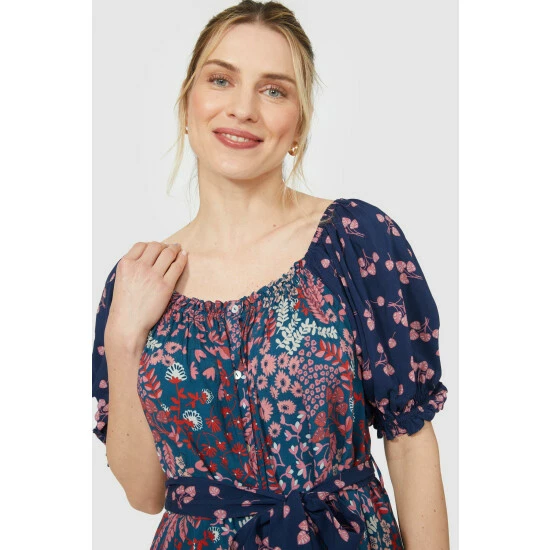 Mantaray Puff Sleeve Floral Mix & Match Maxi Dress For Female 3 Mantaray Puff Sleeve Floral Mix & Match Maxi Dress For Female - Image 3