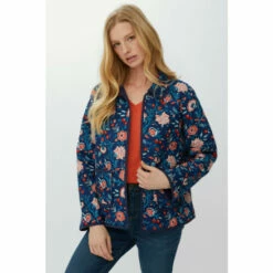 Mantaray Leafy Floral Print Collar Quilted Jacket For Female