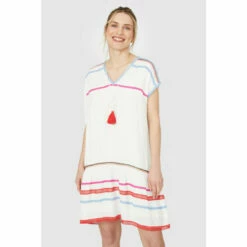 Mantaray Tassle Tie Embroidered Crepe Kaftan Dress For Female