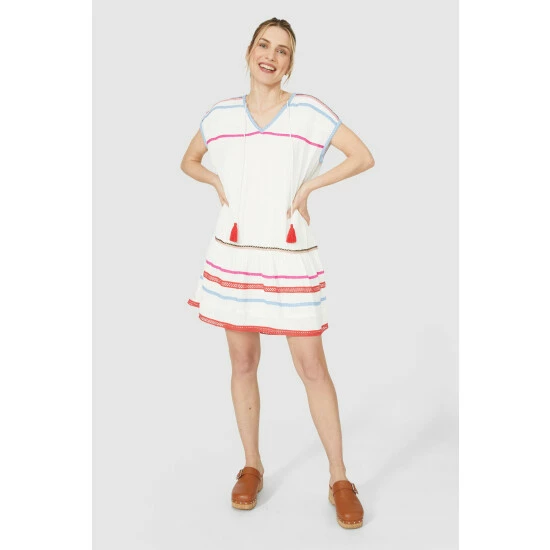 Mantaray Tassle Tie Embroidered Crepe Kaftan Dress For Female 2 Mantaray Tassle Tie Embroidered Crepe Kaftan Dress For Female - Image 2