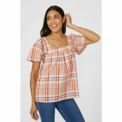 Mantaray Check Square Neck Top For Female