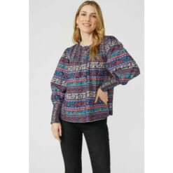 Mantaray Stripe Paisley Printed Shirred Bodice Top For Female