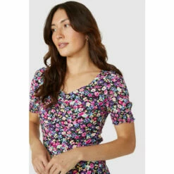 Mantaray Floral Print V Neck Puff Sleeve Midi Dress For Female -Cheap Mantaray Store unnamed file 2106