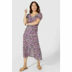 Mantaray Floral Print V Neck Puff Sleeve Midi Dress For Female -Cheap Mantaray Store unnamed file 2108