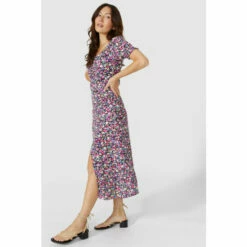 Mantaray Floral Print V Neck Puff Sleeve Midi Dress For Female -Cheap Mantaray Store unnamed file 2109