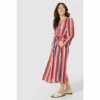 Mantaray Longsleeve Stripe Pleat V Neck Midi Dress For Female