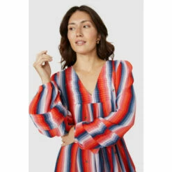 Mantaray Longsleeve Stripe Pleat V Neck Midi Dress For Female -Cheap Mantaray Store unnamed file 2154