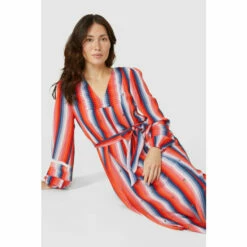 Mantaray Longsleeve Stripe Pleat V Neck Midi Dress For Female -Cheap Mantaray Store unnamed file 2156