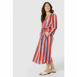 Mantaray Longsleeve Stripe Pleat V Neck Midi Dress For Female -Cheap Mantaray Store unnamed file 2157