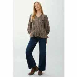 Mantaray Ruffle Detail Ditsy Print Square Neck Top For Female