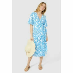 Mantaray Floral Print Wrap Front Angel Sleeve Dress For Female -Cheap Mantaray Store unnamed file 2227
