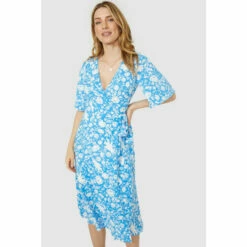 Mantaray Floral Print Wrap Front Angel Sleeve Dress For Female -Cheap Mantaray Store unnamed file 2228