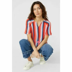 Mantaray Floral Embroidered Multi Stripe V Neck Top For Female -Cheap Mantaray Store unnamed file 2232