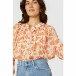 Mantaray Long Sleeve Notch Neck Pleat Front Top For Female -Cheap Mantaray Store unnamed file 2236