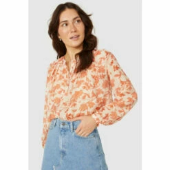 Mantaray Long Sleeve Notch Neck Pleat Front Top For Female -Cheap Mantaray Store unnamed file 2239