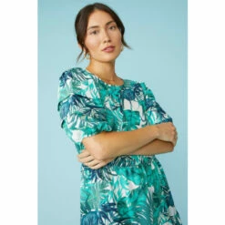 Mantaray Tropical Pleat Sleeve Tiered Midi Dress For Female -Cheap Mantaray Store unnamed file 2242