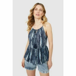 Mantaray Sleeveless Frill Front Batik Print Crepe Top For Female