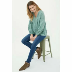 Mantaray Puff Sleeve Embroidered Textured Stripe Top For Female -Cheap Mantaray Store unnamed file 2404