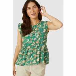 Mantaray Sleeveless Notch Neck Printed Top For Female