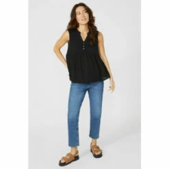 Mantaray Sleeveless Slub Jersey Yoke Cheesecloth Top For Female -Cheap Mantaray Store unnamed file 2686